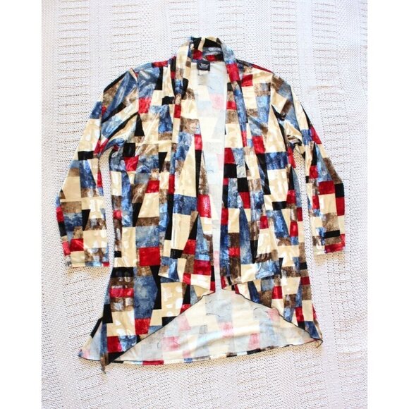 Jostar Abstract Velvet Women's Cardigan Size M Open front Color Block Multicolor - Picture 2 of 7